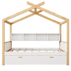 House Bed With Bookshelf Storage and Integrated Shelves - White