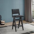 Black Bar Stools Set of 2 with Full Back Support - PU Leather