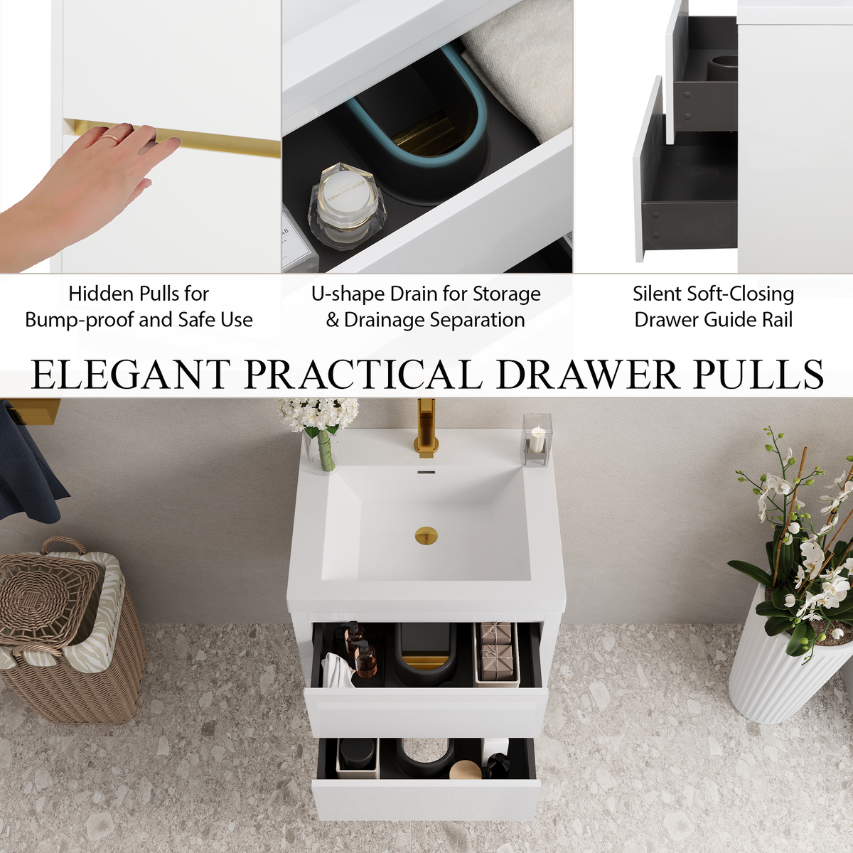 24" Wall-Mounted Bathroom Vanity with Stone Resin Sink and Storage Cabinet