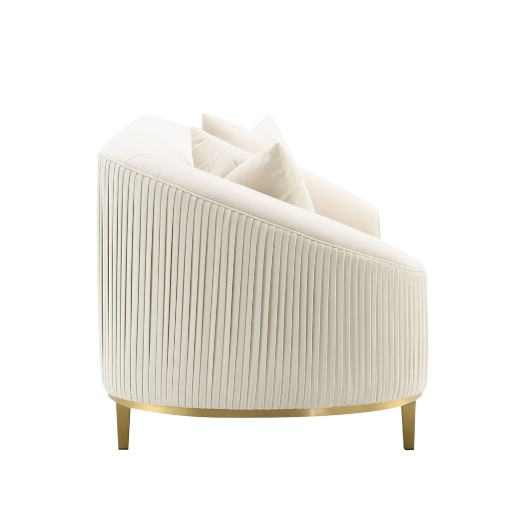 Ivory Loveseat with 2 Pillows and Metal Legs - Velvet Upholstery