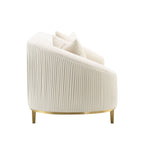 Ivory Loveseat with 2 Pillows and Metal Legs - Velvet Upholstery