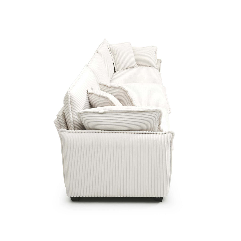 Deep Seat Sofa Set with Plush Corduroy Cushions – Beige