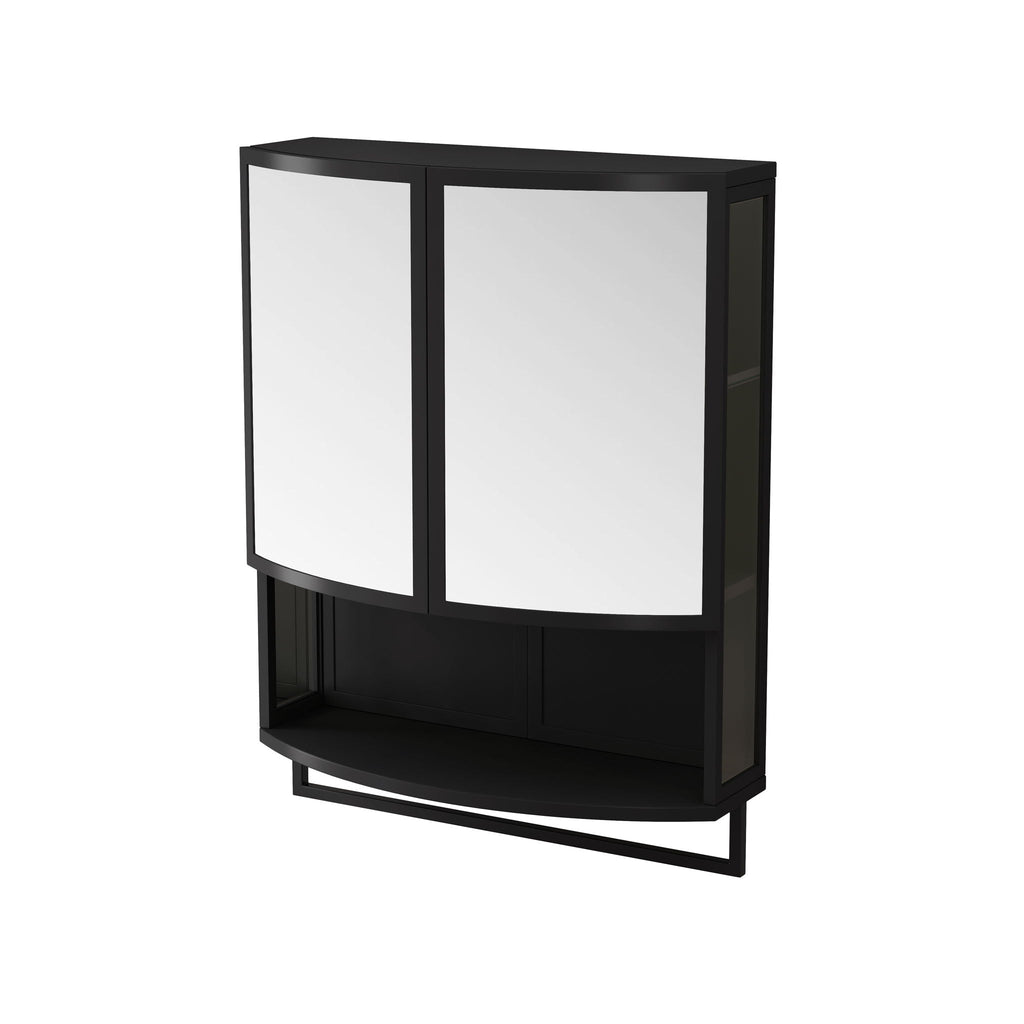 Arched Glass Double Door Wardrobe with Shatterproof Mirror - Black or White