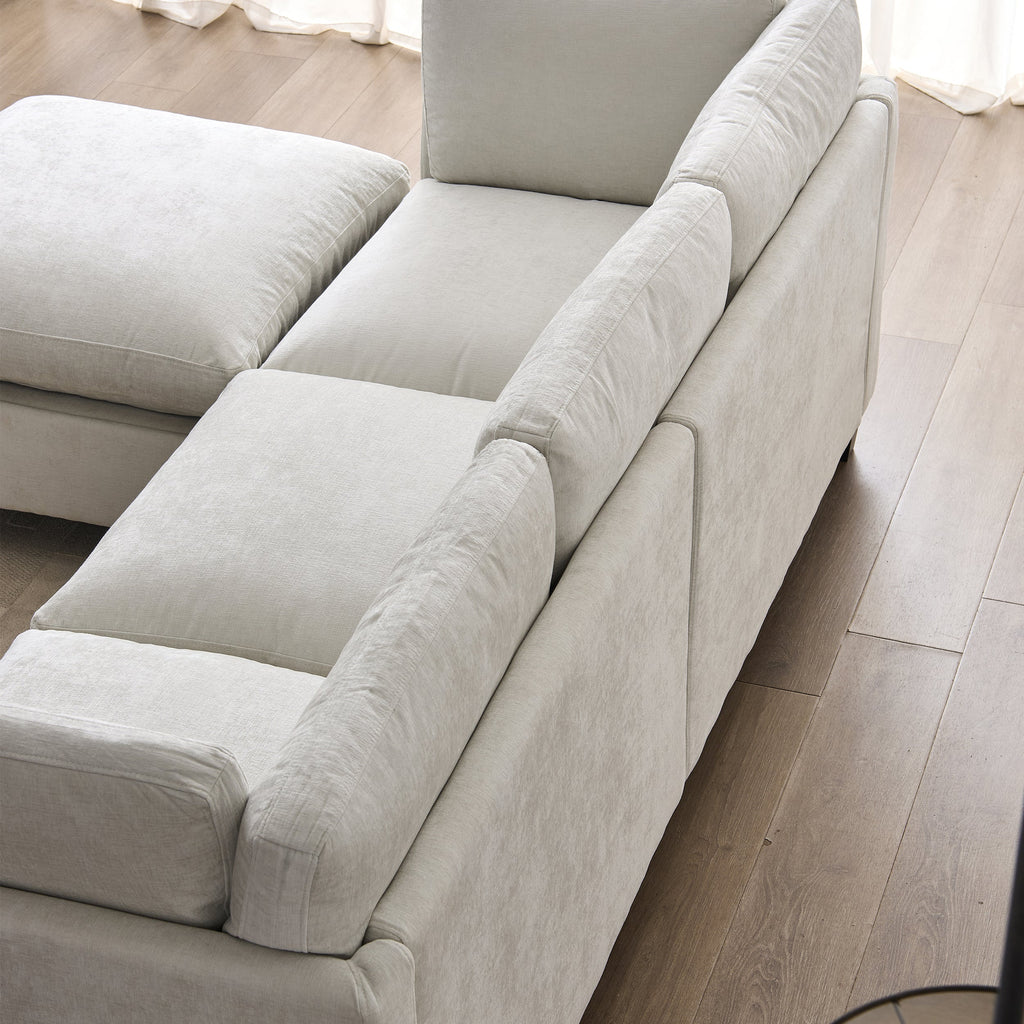 96.5" Chenille Sectional Couch with Spacious Seating - Beige