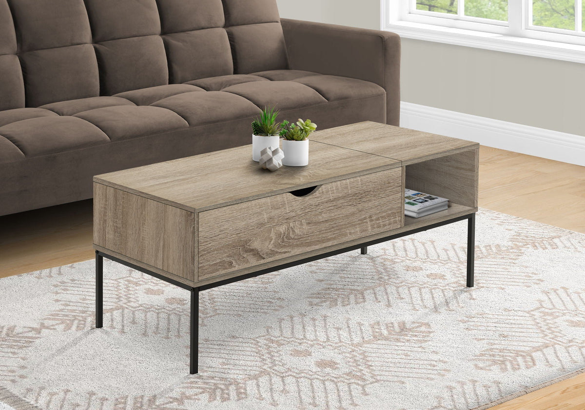 Lift-Top Coffee Table with Hidden Storage - Light Brown or Gray