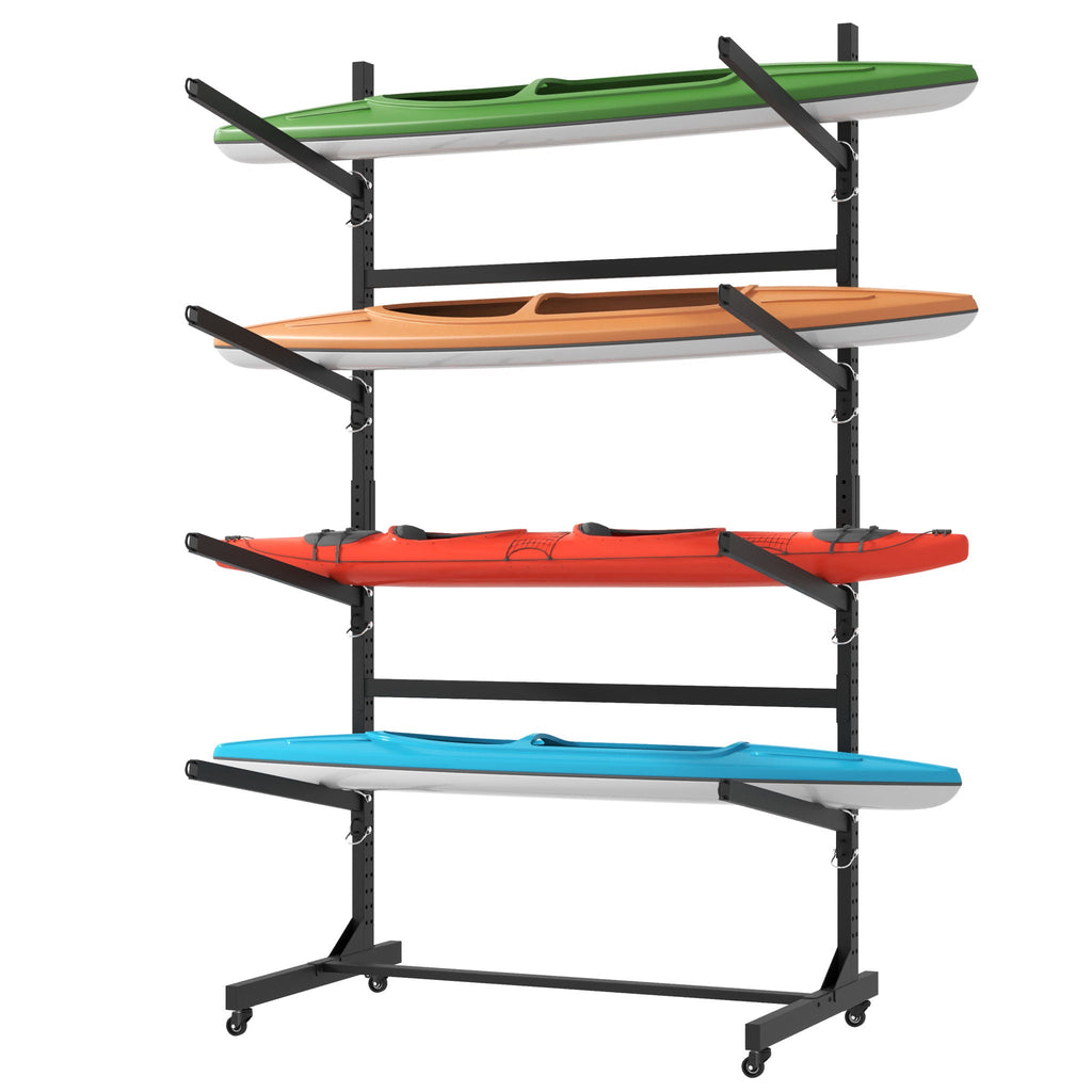 Freestanding Kayak Storage Rack with Lockable Wheels - Black