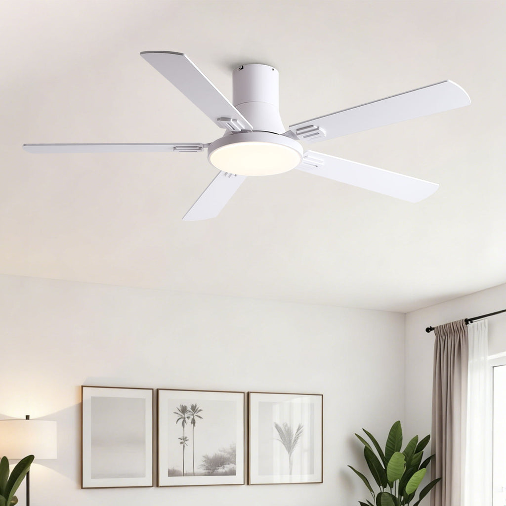 Flush Mount Ceiling Fan with LED Light and Remote Control - Black, White, Pearl Silver