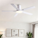 Flush Mount Ceiling Fan with LED Light and Remote Control - Black, White, Pearl Silver