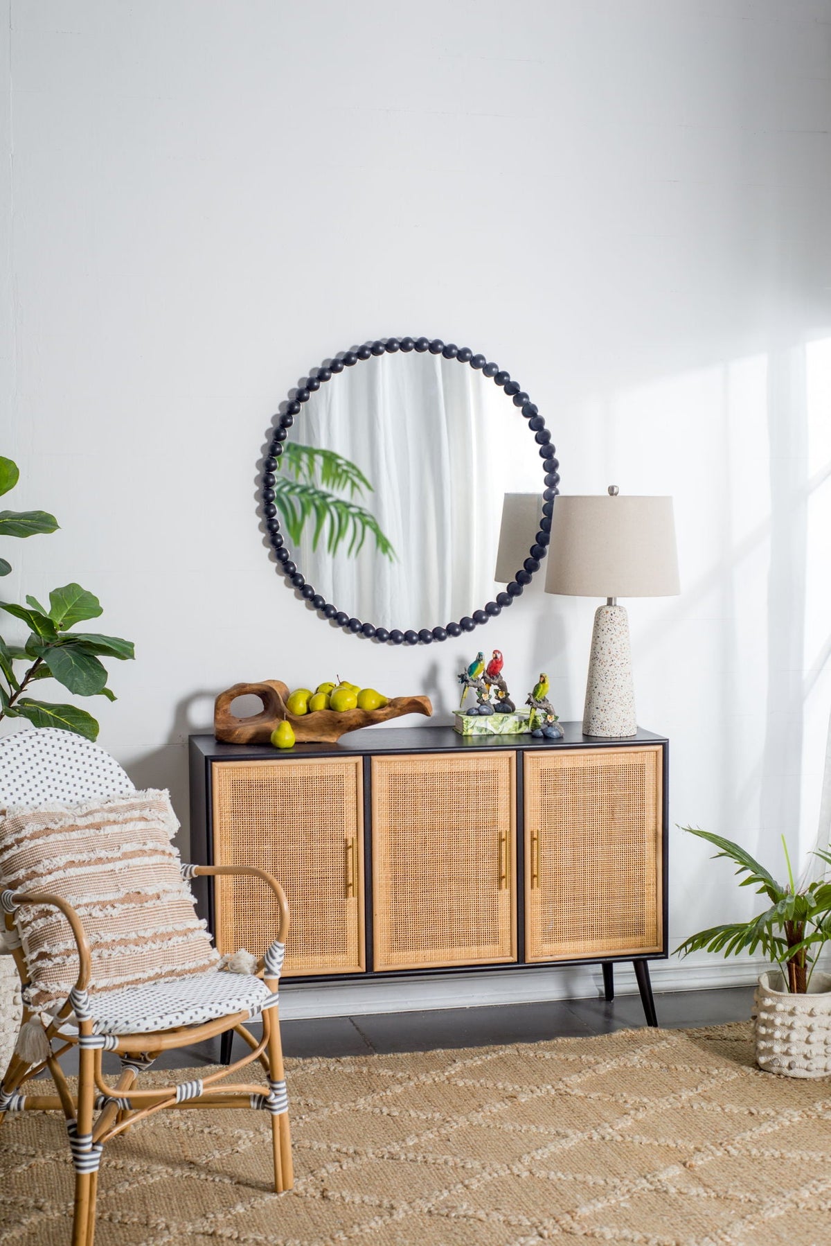 Circle Mirror With Metal Beaded Frame