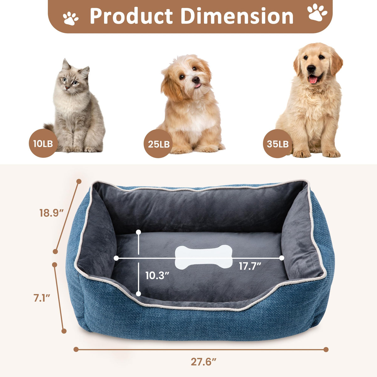 Small Dog Bed with Anti-Slip Bottom and Washable Cover - Linen