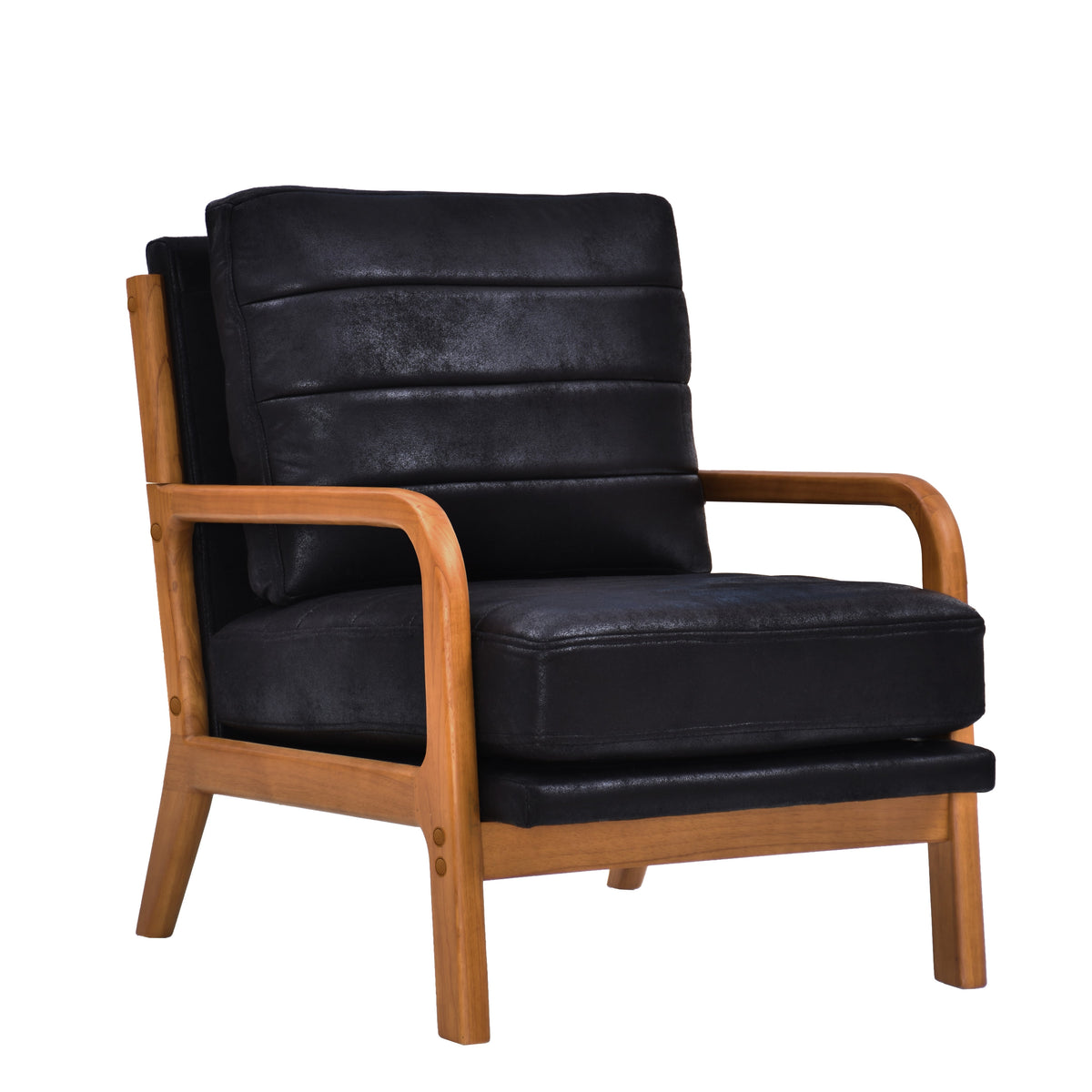 Foil Fabric Wood Armchair with Solid Wood Frame - Neutral