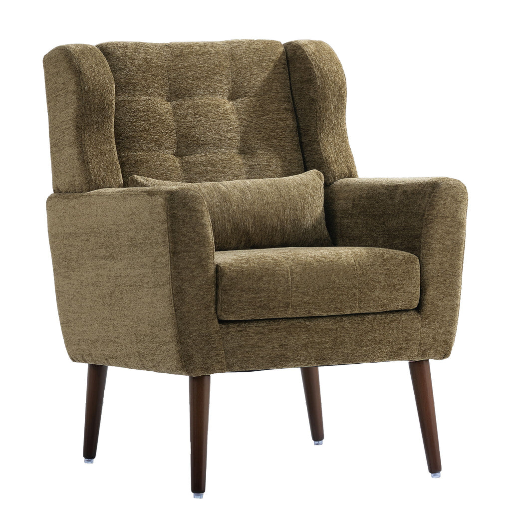 Modern Upholstered Arm Chair with Solid Wood Legs and Pillow - Multiple Colors