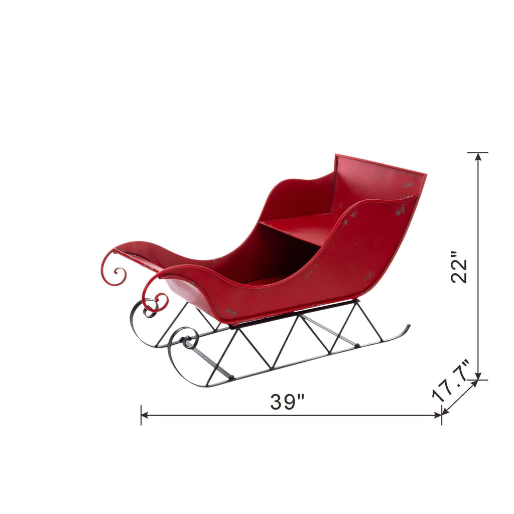 Red Iron Christmas Santa Sleigh Decoration with Durable Iron Construction