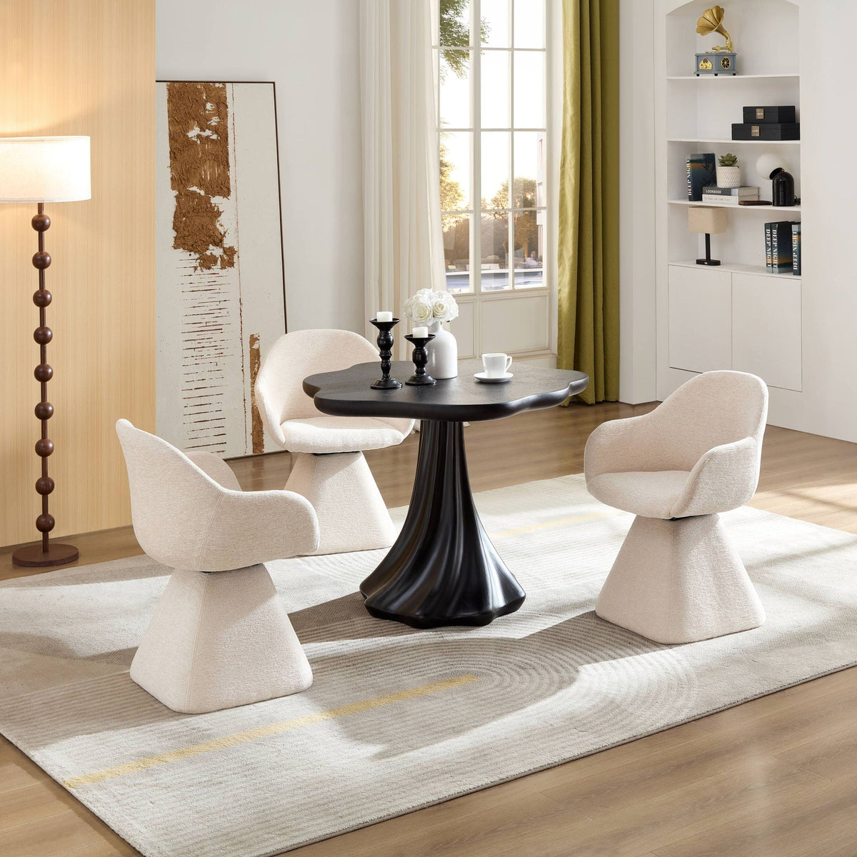 Sculptural Round Dining Table with Petal Shape and Root Texture Base - Black