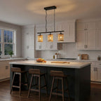 Elysian - 3 Lights Island With Natural Shade Farmhouse Chain Ceiling Lamp
