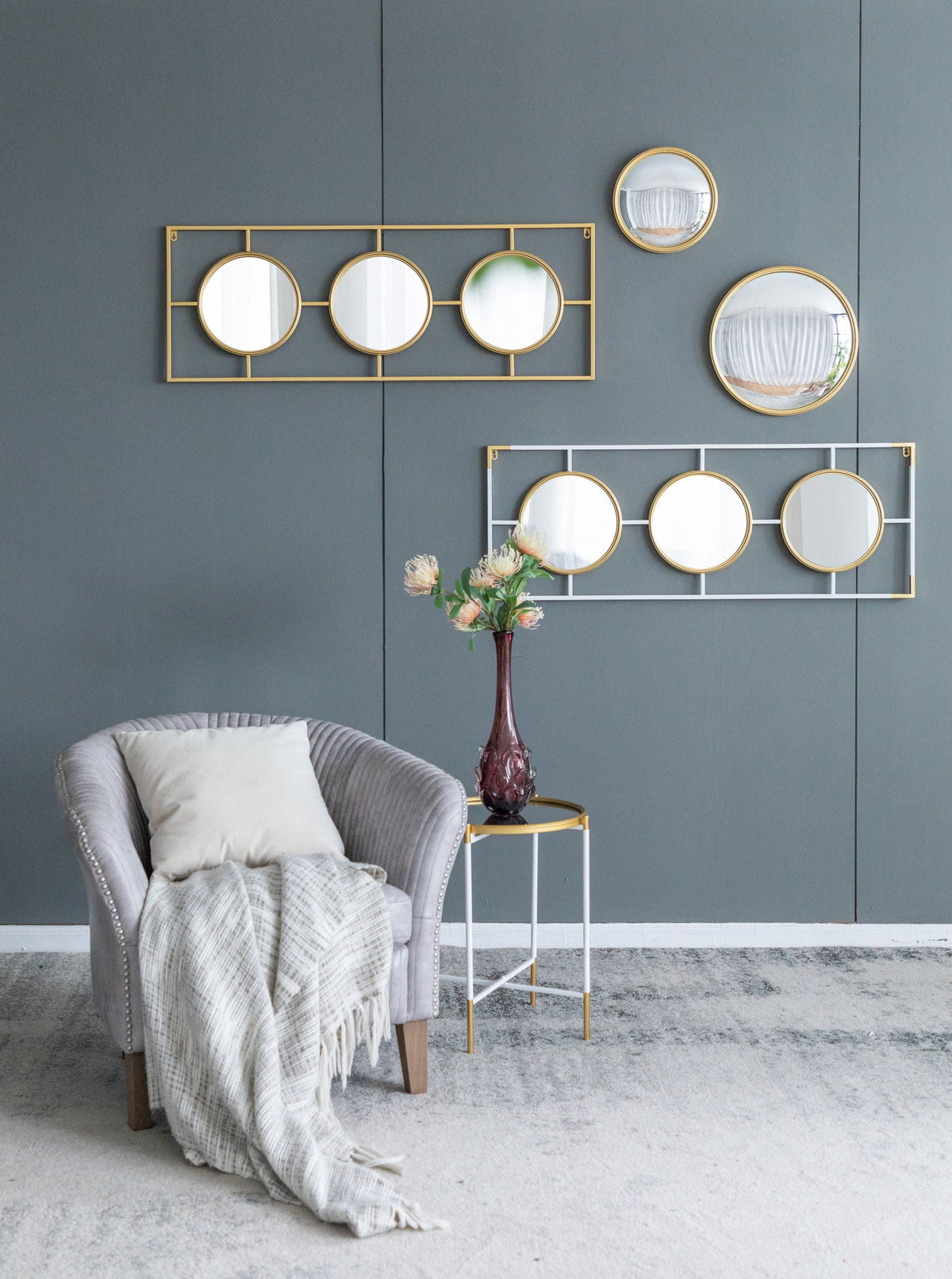 Rectangular 3-Piece Wall Mirror with Iron Frame - Gold or White