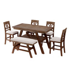 Counter Height 6-Piece Wood Dining Set with Storage Shelf - Walnut