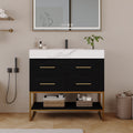 36" Artificial Stone Bathroom Vanity with Ceramic Sink - Black/White