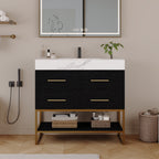 36" Artificial Stone Bathroom Vanity with Ceramic Sink - Black/White