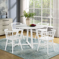 White 5 Piece Dining Set with Round Table and Windsor Chairs