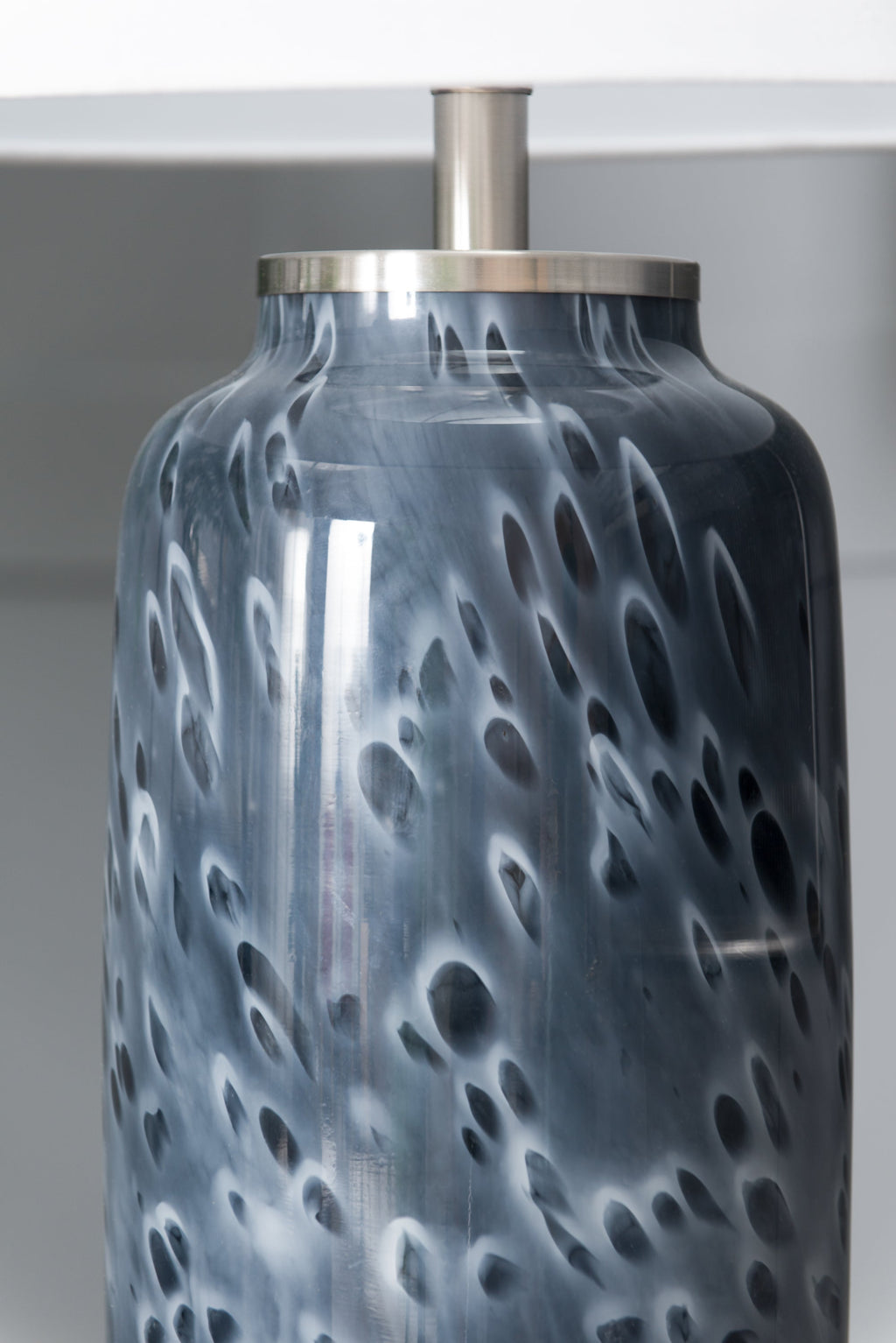 Ellis Glass Table Lamp with Blue Base and Linen Shade