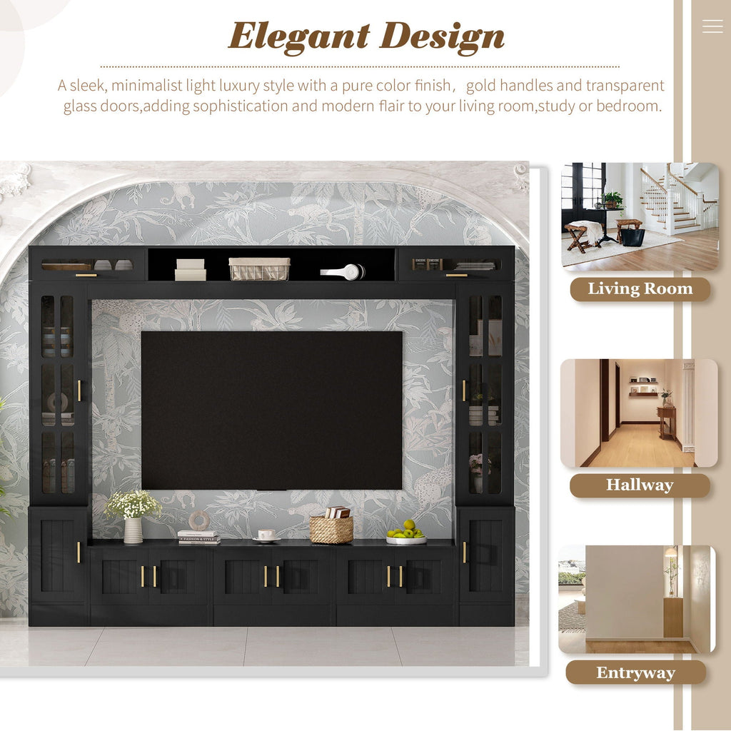 Wall Unit Entertainment Center with Glass Doors - White or Black