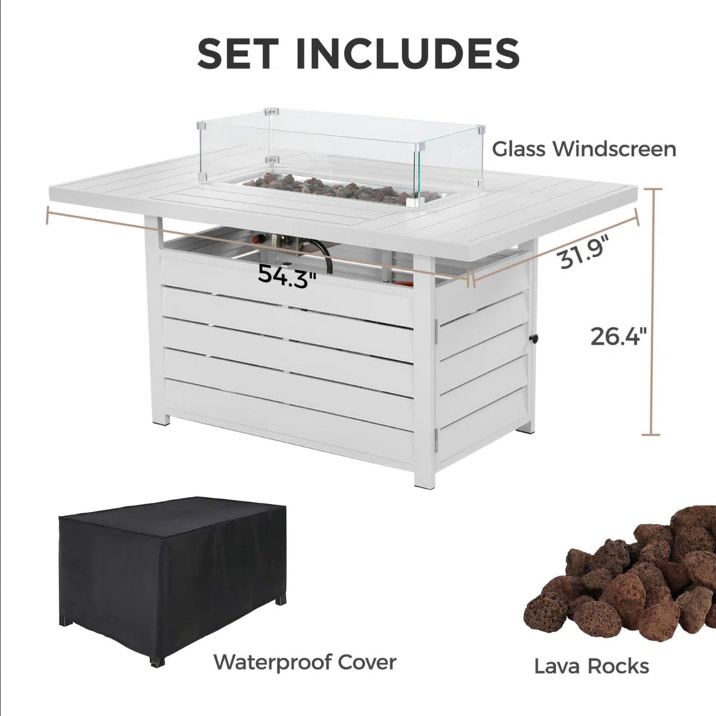 Rectangular Propane Fire Pit Table with Stainless Burner - Black, Dark Gray, White