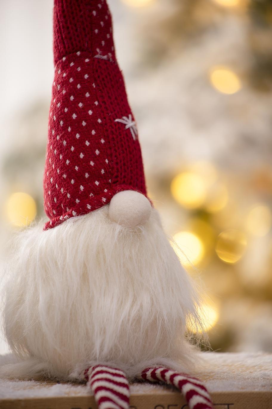 Christmas Gnomes Decorations Set of 2 with Fluffy Beards - White / Red