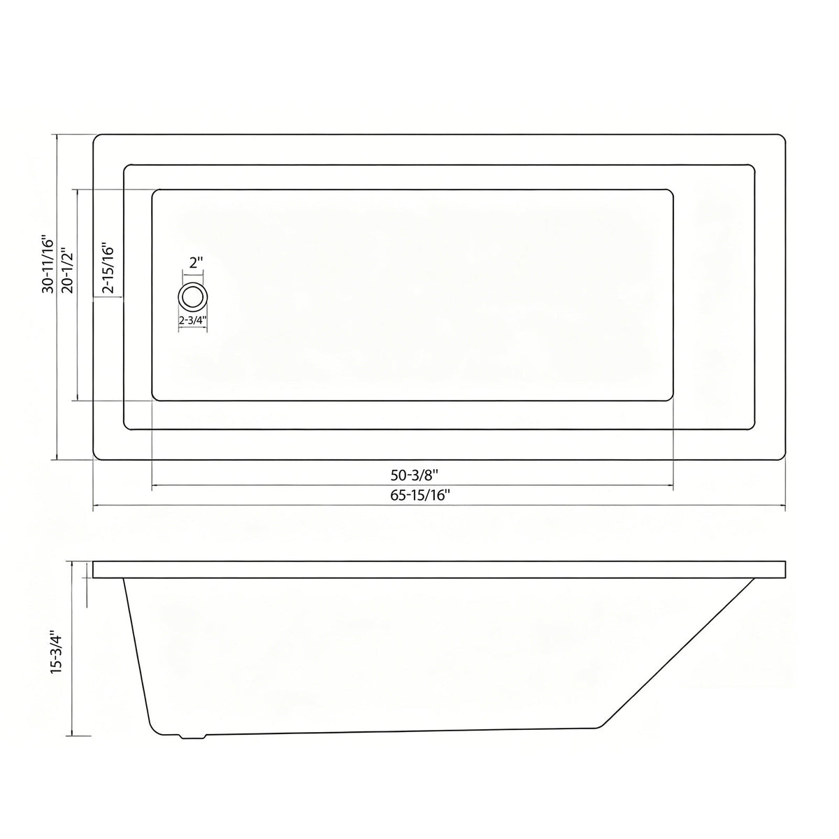66-Inch Acrylic Built-In Soaking Tub with Glossy Finish