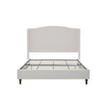 Beige Upholstered Wingback Bed with Tall Headboard – King or Queen