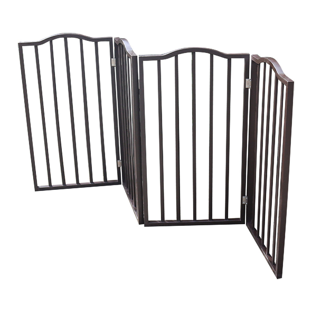 Freestanding Folding Pet Gate with Solid Populus Wood - Dark Brown