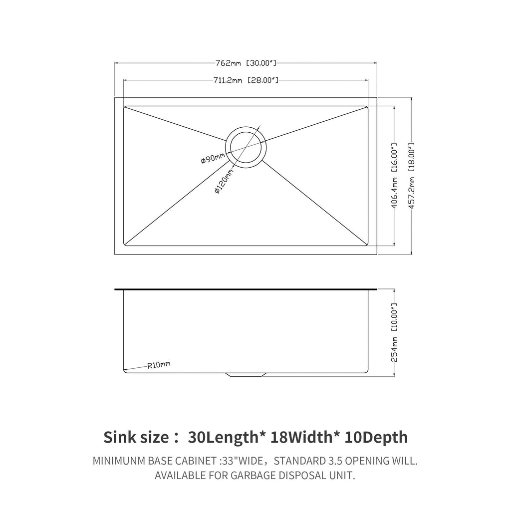 Black Undermount Kitchen Sink 16 Gauge Stainless Steel Single Bowl