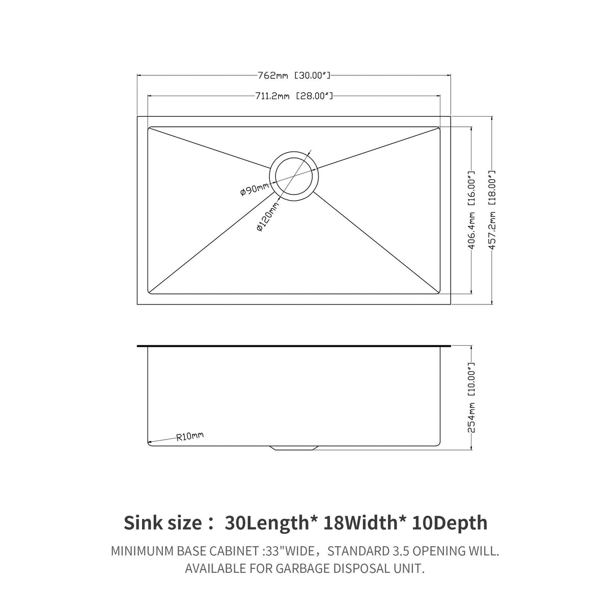 Black Undermount Kitchen Sink 16 Gauge Stainless Steel Single Bowl