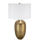 Round Aluminum Table Lamp with White Fabric Shade - Gold