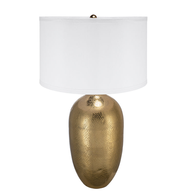 Round Aluminum Table Lamp with White Fabric Shade - Gold