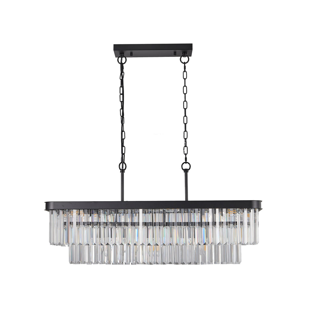 Rectangular Crystal Chandelier with Adjustable Height - Black Iron & Crystal