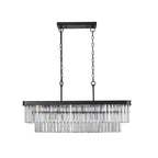 Rectangular Crystal Chandelier with Adjustable Height - Black Iron & Crystal