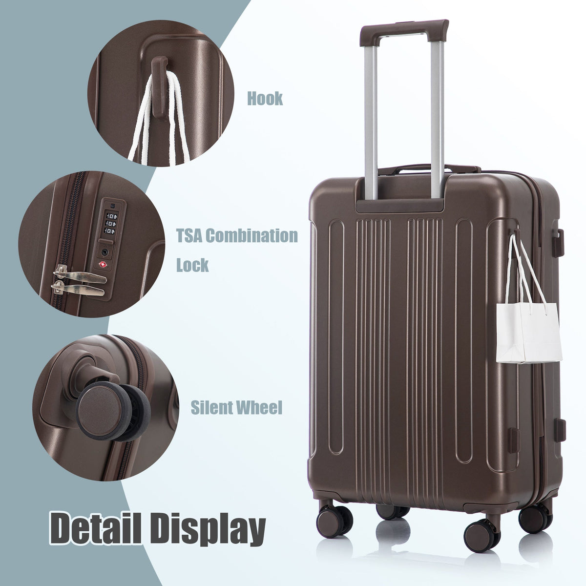 3 Piece ABS Spinner Wheel Luggage Set with Spinner Wheels - Brown