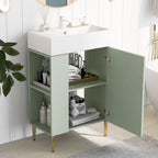 Bathroom Vanity with Single Ceramic Sink and Side Storage - Multiple Colors
