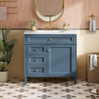 36" Bathroom Vanity with Ceramic Sink and Storage Drawers - Multiple Colors