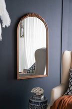 Hand Carved Rose Antique Arched Mirror Frame with Intricate Carvings - Black or Light Brown