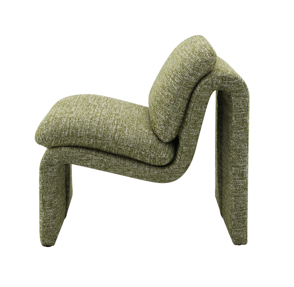 Curved Shape Accent Chair with Premium Fabric Upholstery - Beige or Green