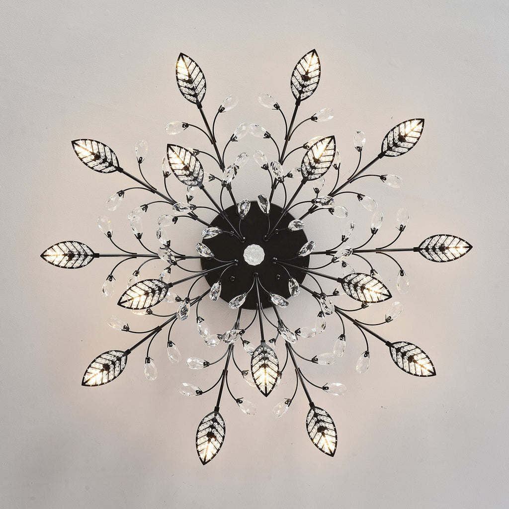 15-Light Chandelier with Crystal Accents - Matte Black