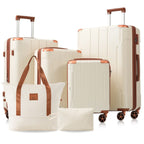Brown & White Expandable Hardshell 6-Piece Luggage Set with TSA Locks