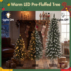 Pre-Lit Snow Flocked Pencil Christmas Tree Set - White (3-Pack)