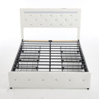 Upholstered Storage Bed Frame with LED Lights and Drawers – White or Black