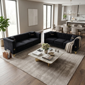 Velvet Sectional Sofa Set with Gold Metal Legs - Cream White