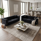 Velvet Sectional Sofa Set with Gold Metal Legs - Cream White