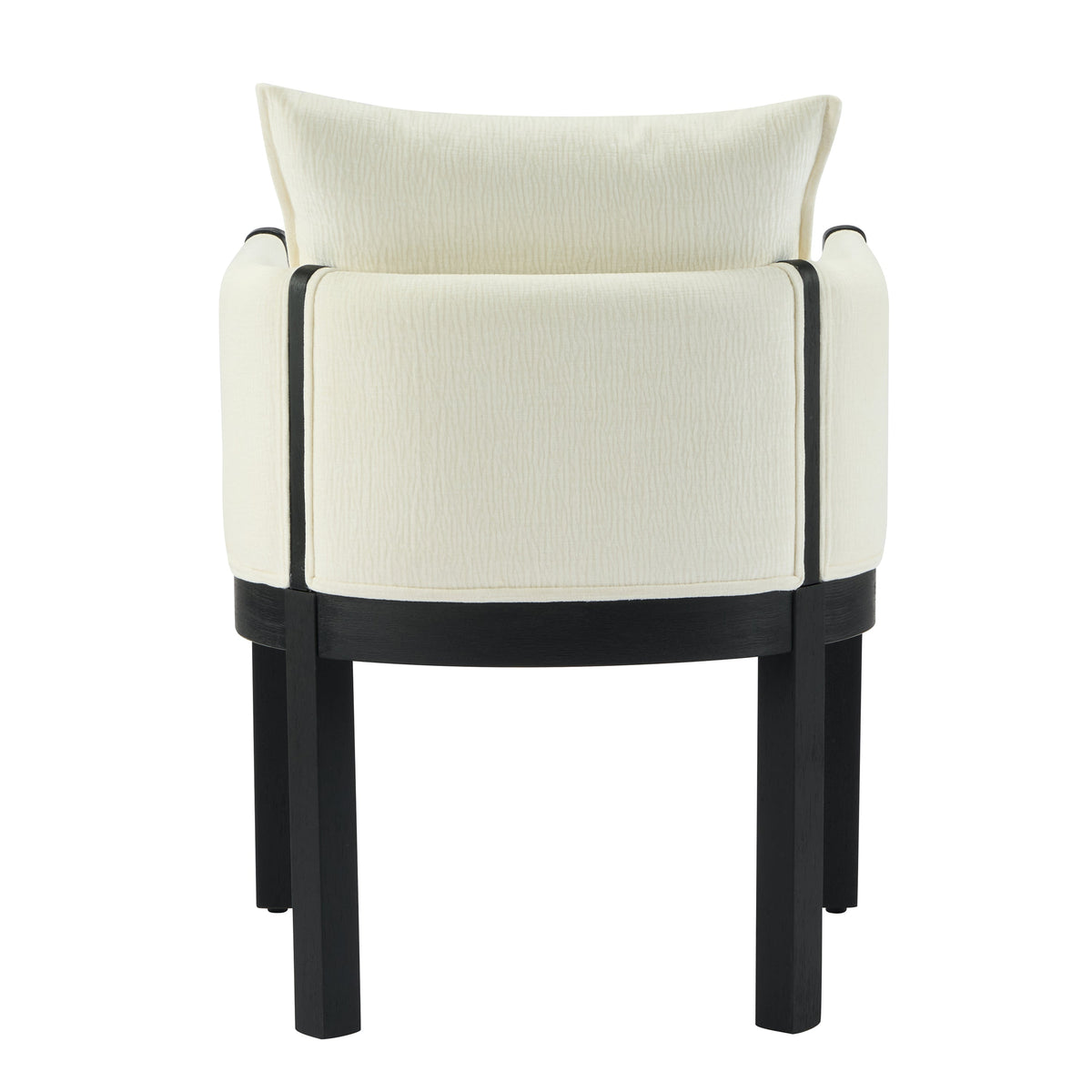 Linen Upholstered Armchair with Black Rubber Wood Legs - White