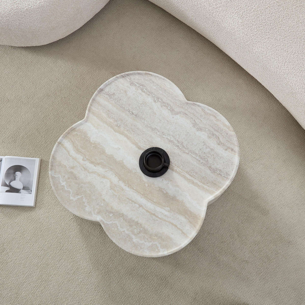Marble Clover Round Coffee Table with Open Storage